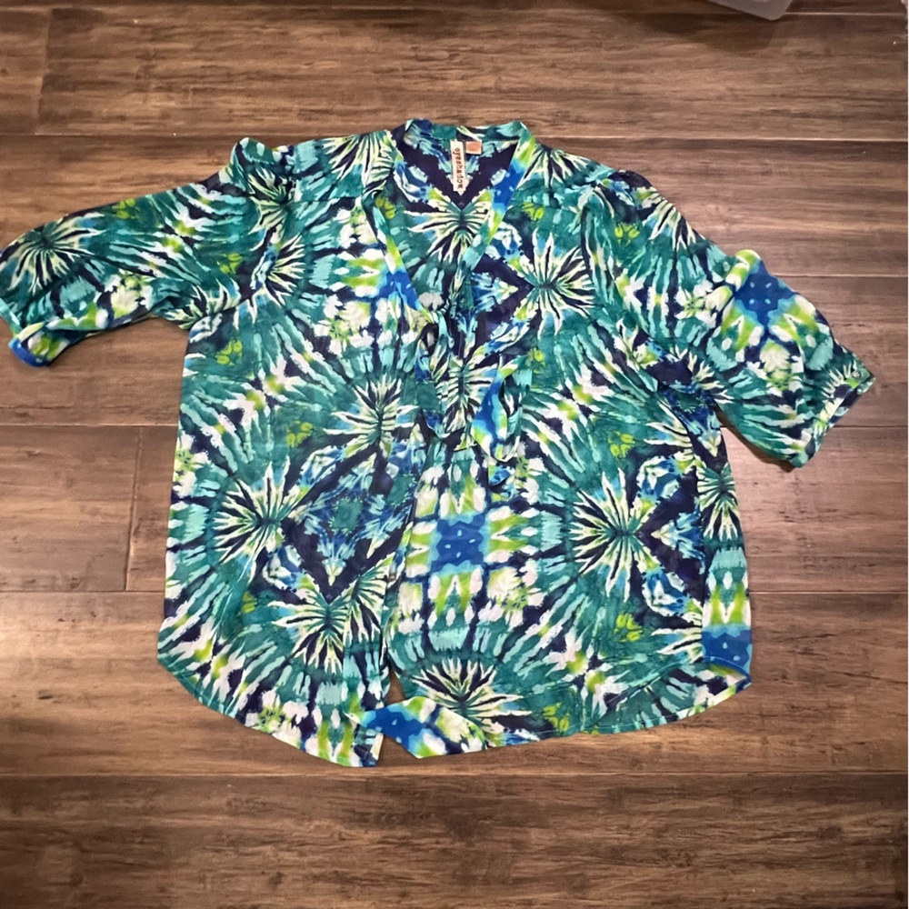Ladies blue and green the dye Eyeshadow three quarter sleeve top shirt sz 2X